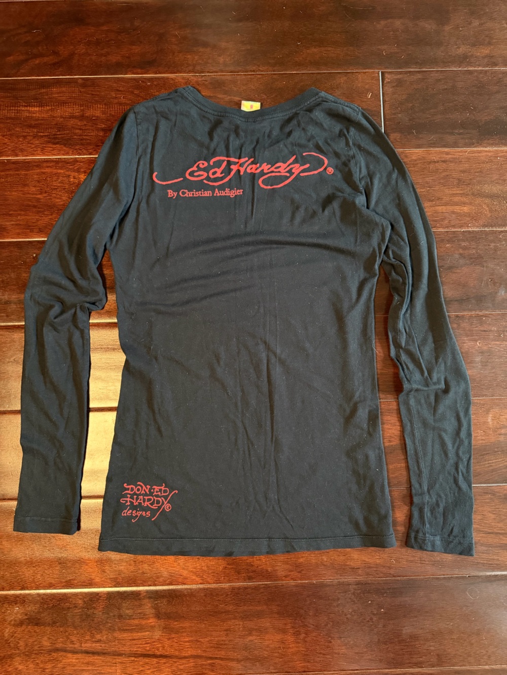 Vintage Ed Hardy Black Long Sleeve Graphic Tee Love & Roses Small Y2K McBling - Picture 2 of 6